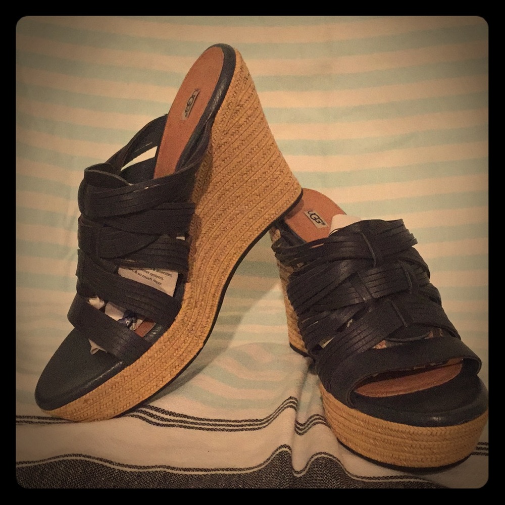 UGG Platform Strappy Navy Blue 4.5” Heels 9.5